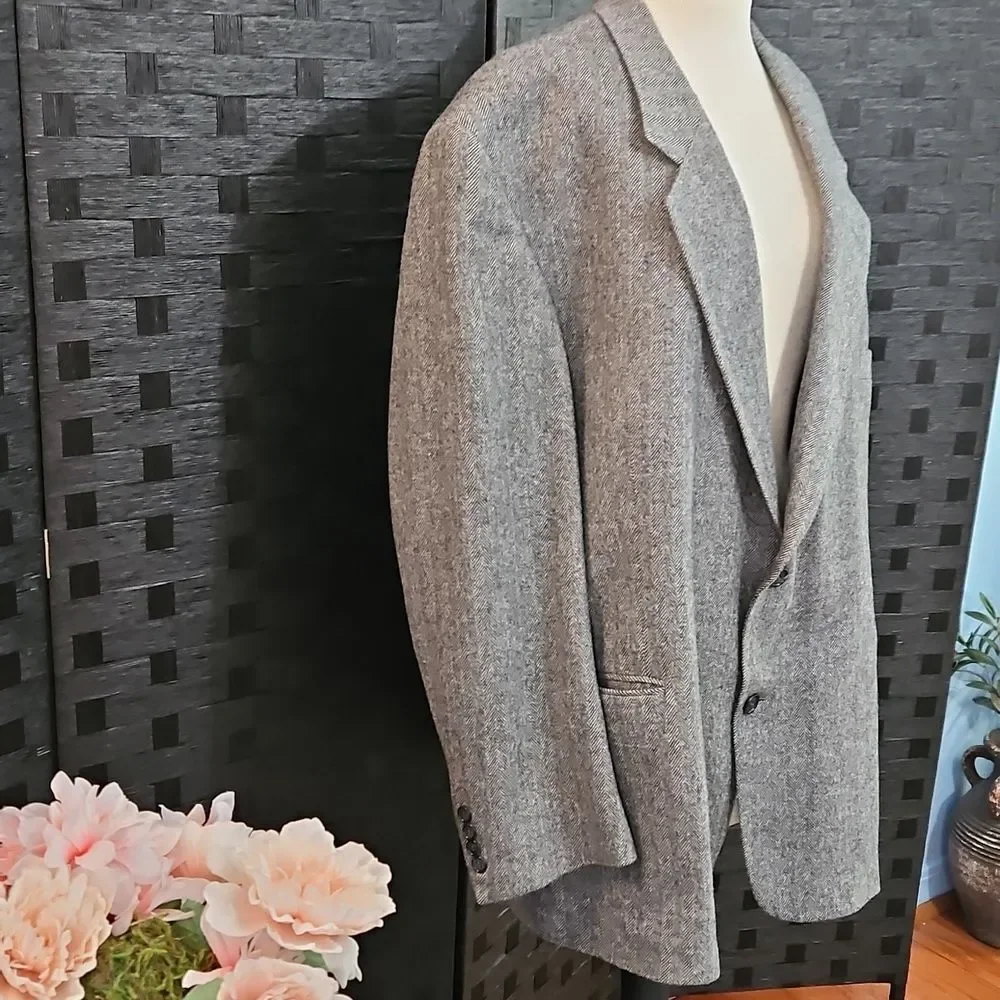 Gianfranco Ruffini Men's Camel Hair Gray Herringbone Blazer 52R